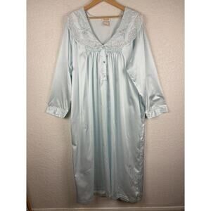 Vtg BARBIZON Nightgown Sleepwear‎ Lace Blue 1X Cuddleskin Lined Silky Modest